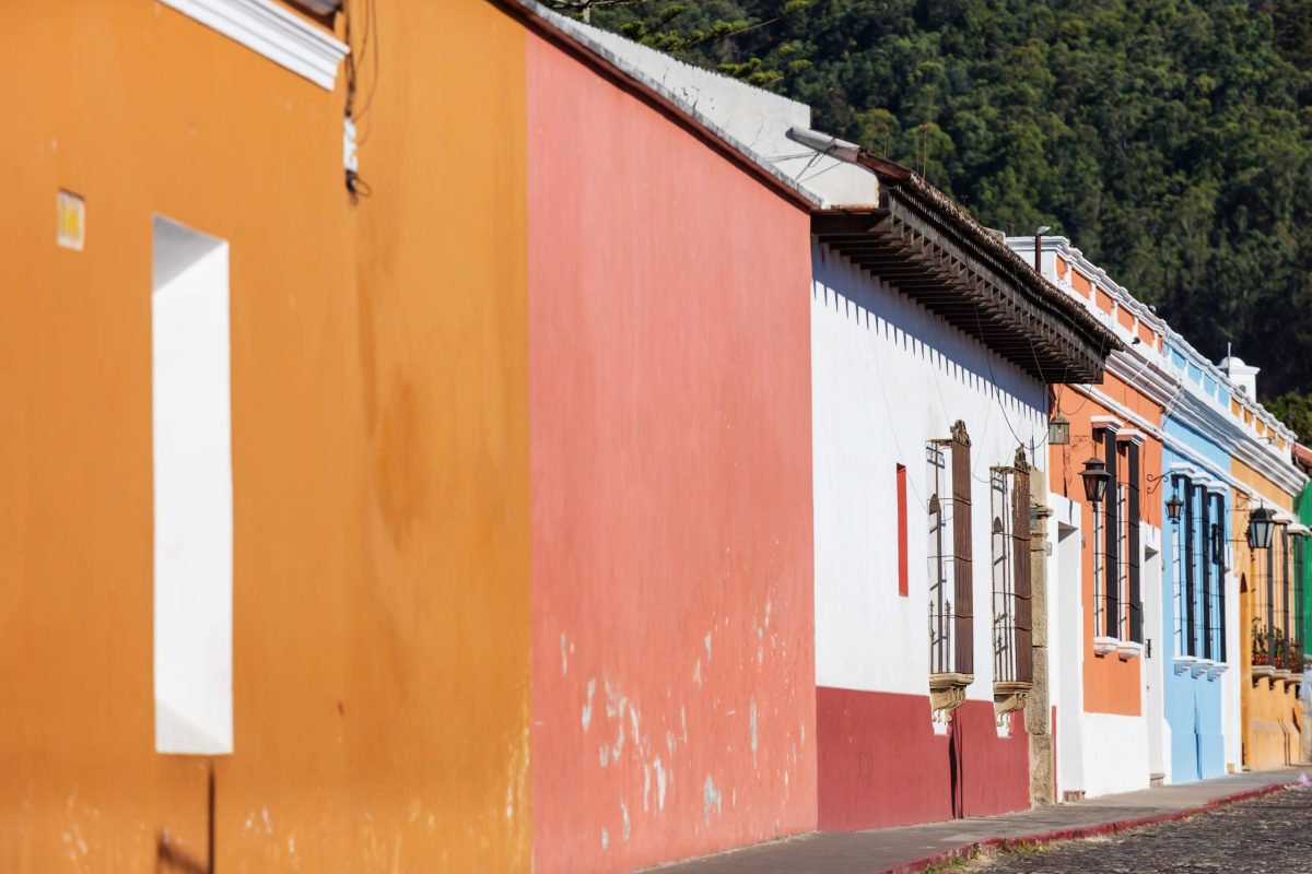 Colonial architecture in ancient Antigua Guatemala city, Central America, Guatemala